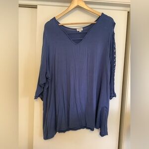 Avenue Long-Sleeved Blouse, decorative lacing along arms, Royal Blue, size 26/28